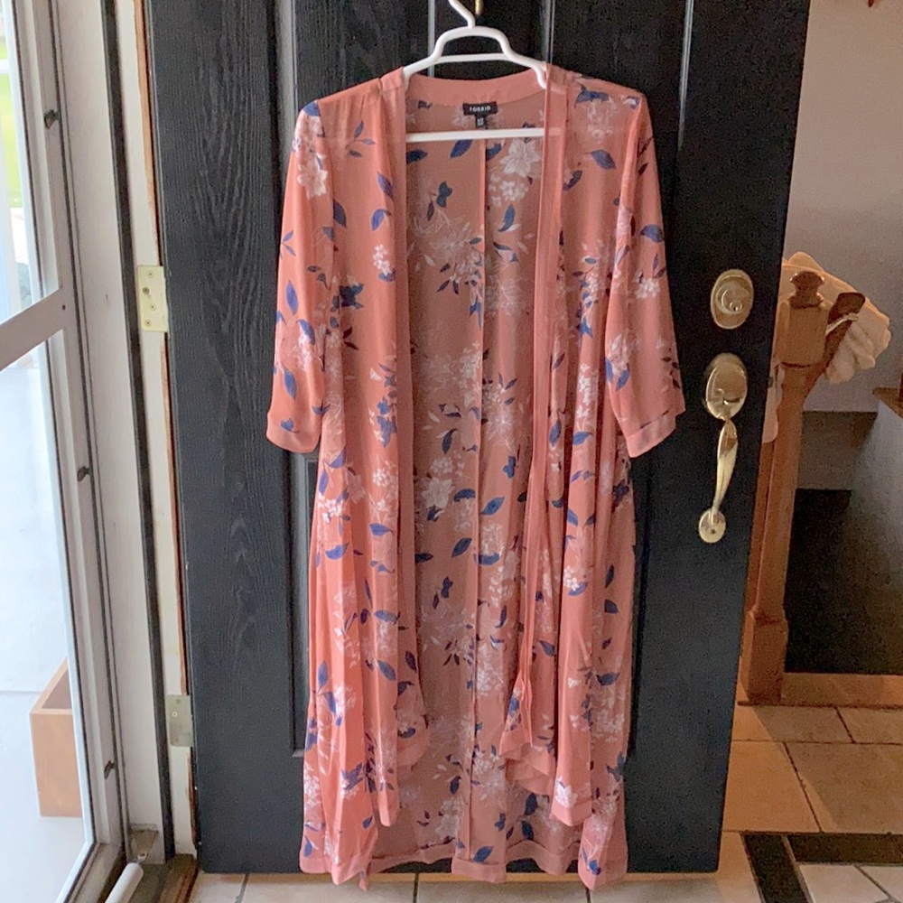 Torrid Long Sheer Pink Floral Kimono